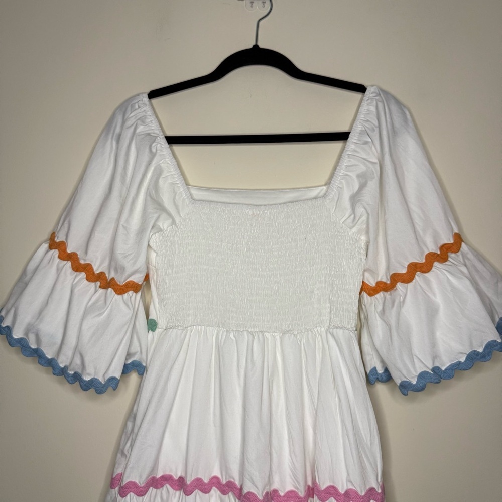 ENTRO Ric Rac Dopamine Dressing Pastel Feminine Spring Fun Ruffles Midi Dress - Picture 8 of 9